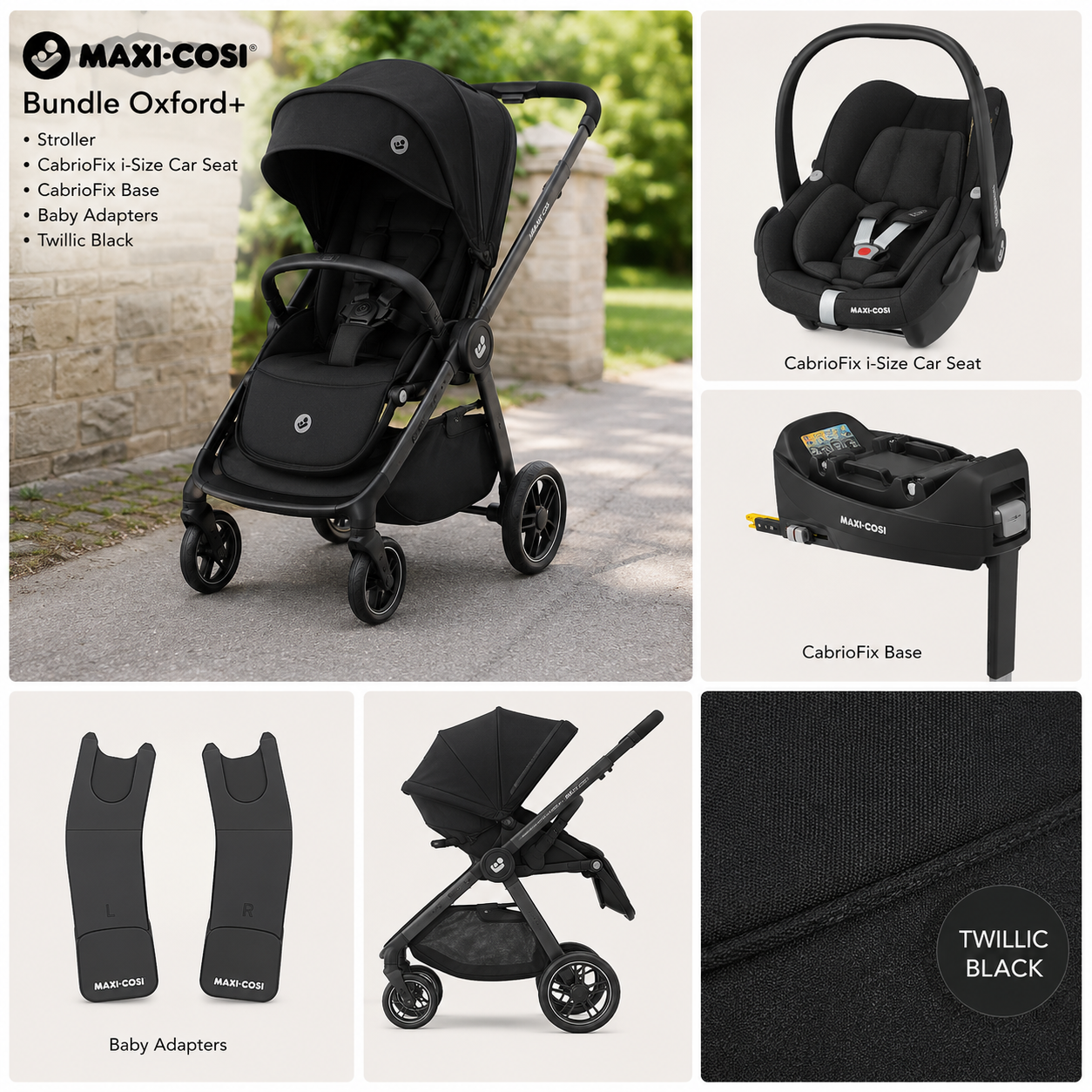 Maxi-Cosi - Oxford+ Stroller - CabrioFix i-size Car Seat - CabrioFix Base - Baby Adapters