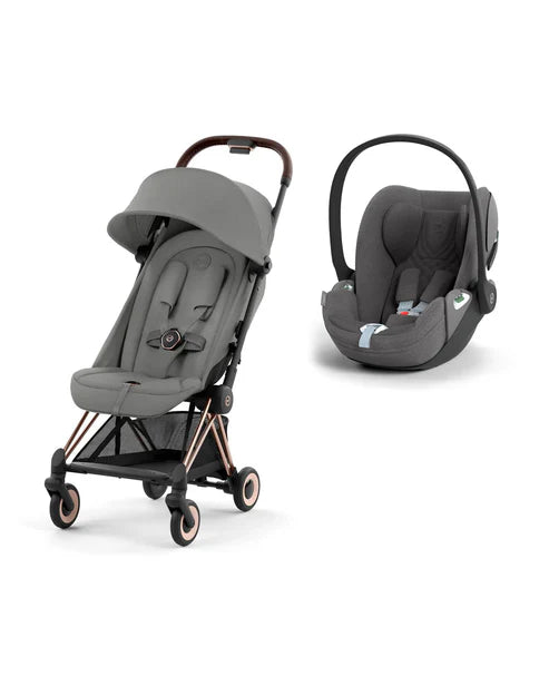 Cybex - Coya Stroller - Cloud T Car Seat -(Base T, Adapters & Bumpers Are Optional ) - Rosegold/Mirage Grey - Travel System