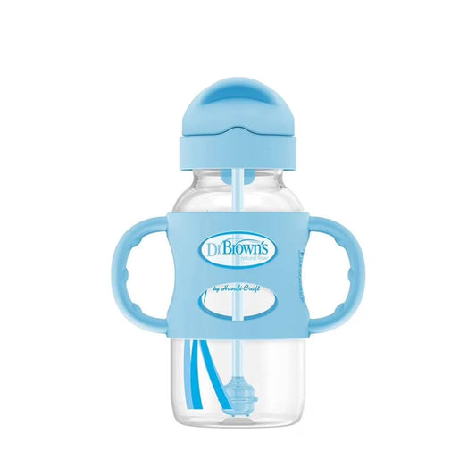 Wide Neck Sippy Straw Bottle + Handles 270 ML 6m+ , Blue