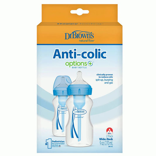 DrBrown's - Op+ Anti-Colic - 270ml - W/N Bottle With Level 1 Teat - Twin Pack - Blue
