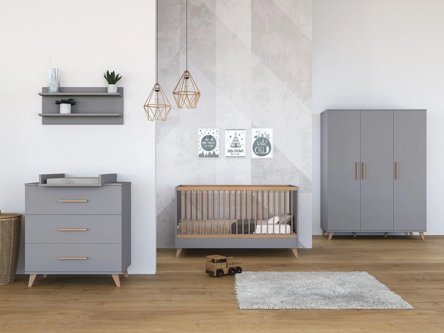 Faktum - flip Baby Cot Bed 140*70cm - Convertible Junior Bed With Adjustable Height - Grey