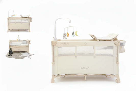 Milla - Travel Cot Foladable Playpen With Mobile - Beige