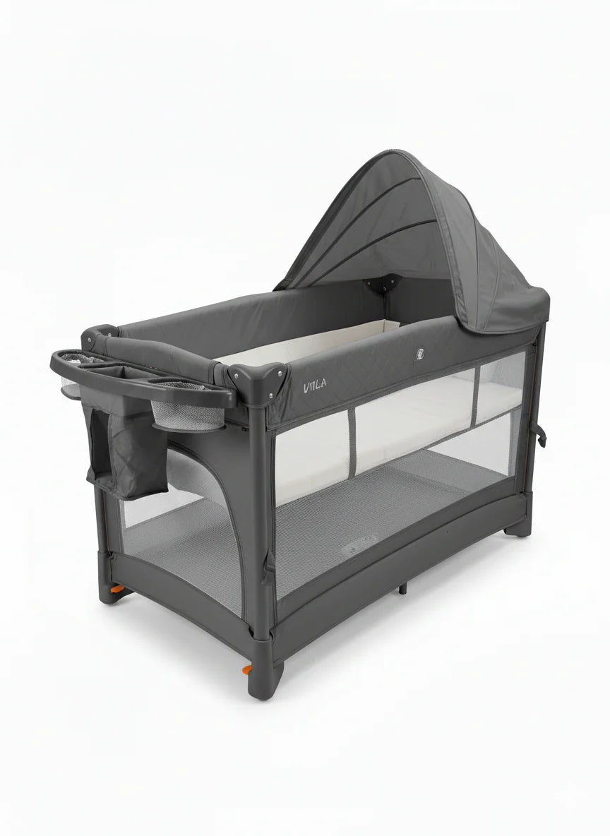 Miila - 3in1 Magic Fold Baby Playpen & Bassinet - Portable - One Hand Fold - Breathable Mesh - Dark Grey