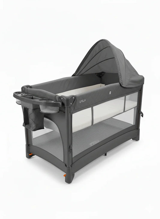 Miila - 3in1 Magic Fold Baby Playpen & Bassinet - Portable - One Hand Fold - Breathable Mesh - Dark Grey