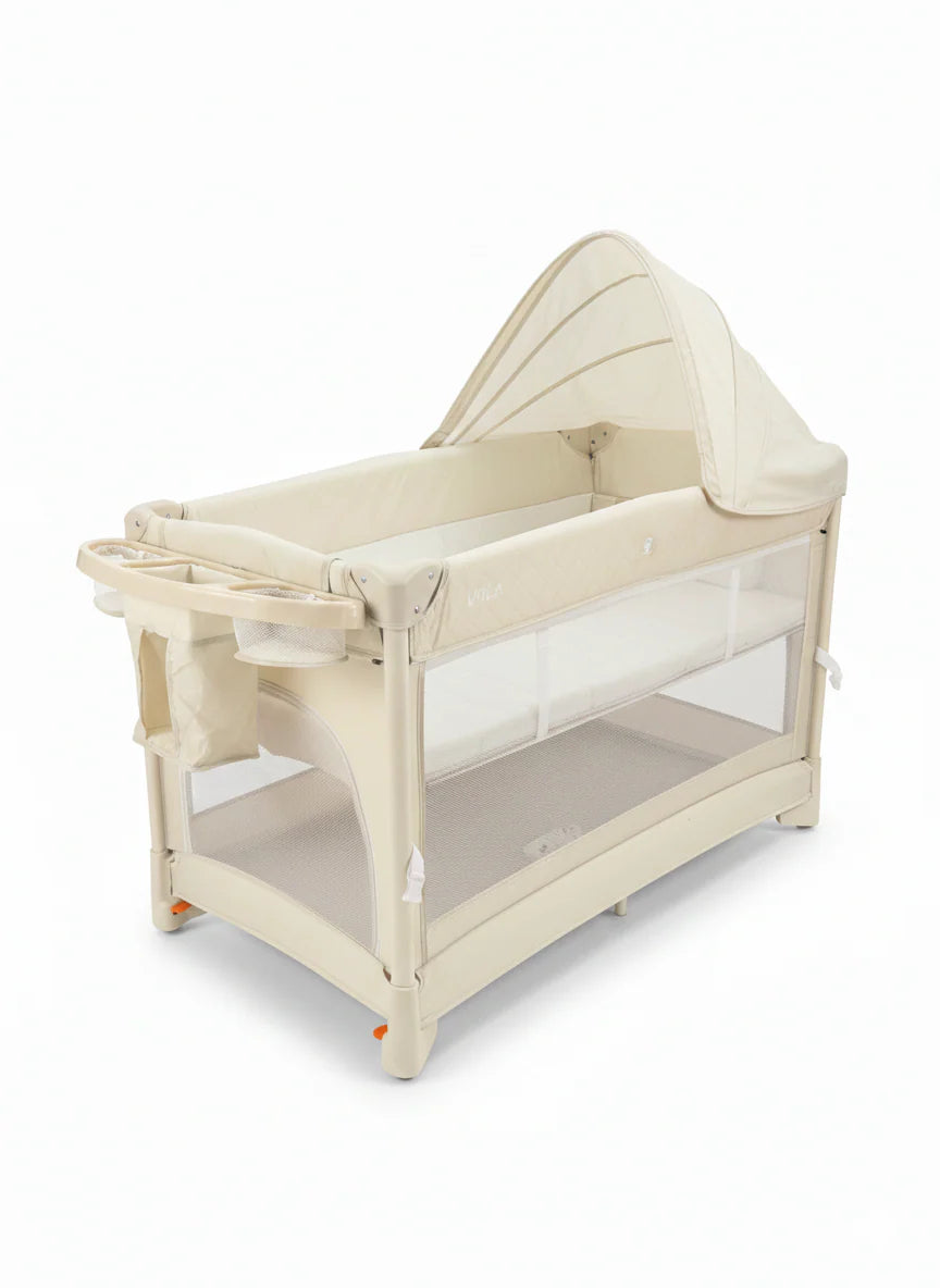 Miila - 3in1 Magic Fold Baby Playpen & Bassinet - Portable - One Hand Fold - Breathable Mesh - Beige