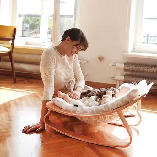 Miila Nest Wooden Baby Rocker – Natural Infant Lounger with Soft Padded Seat