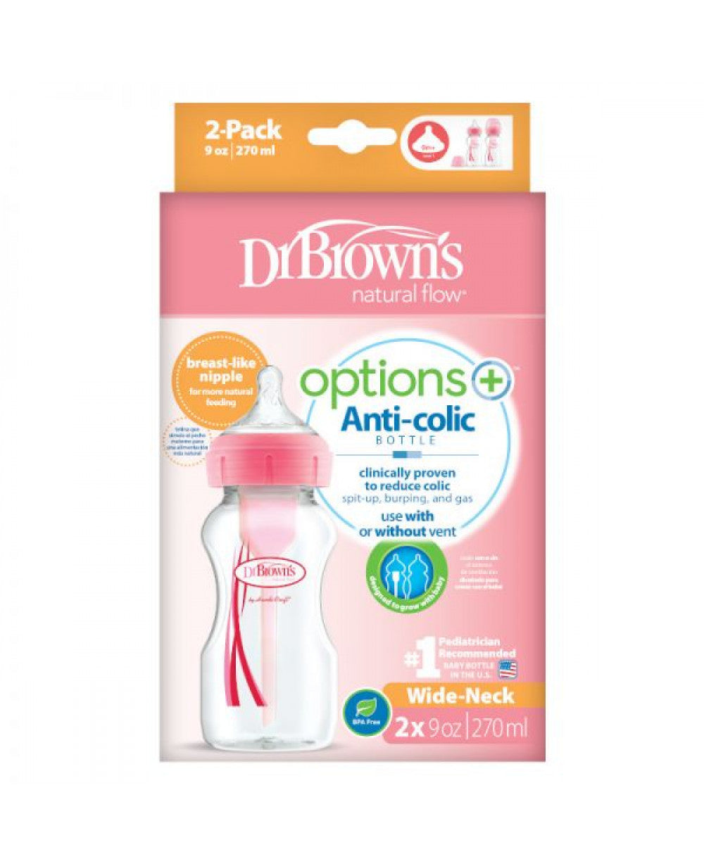 Dr. Brown's 270 Ml Anti-Colic Options+ W/N Bottle With Level 1 Teat, Twin Pack ,Pink