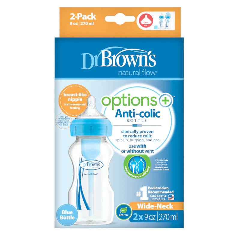 Dr. Brown's 270 Ml Anti-Colic Options+ W/N Bottle With Level 1 Teat , Twin Pack , Blue