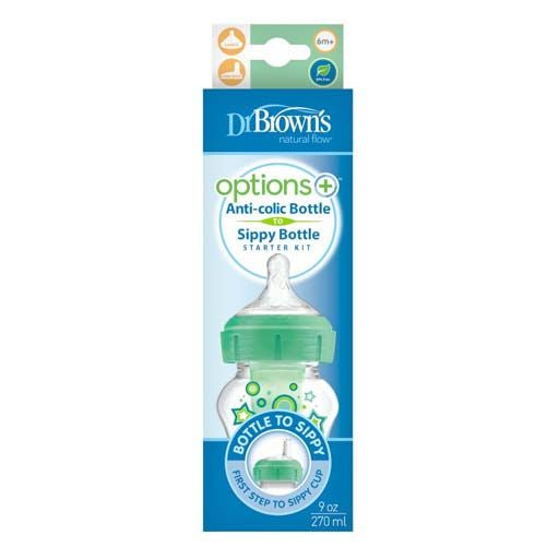 Wide Neck OP+ Bottle 270 ML Level 3 6m+ Nipple + Sippy Spout , Green