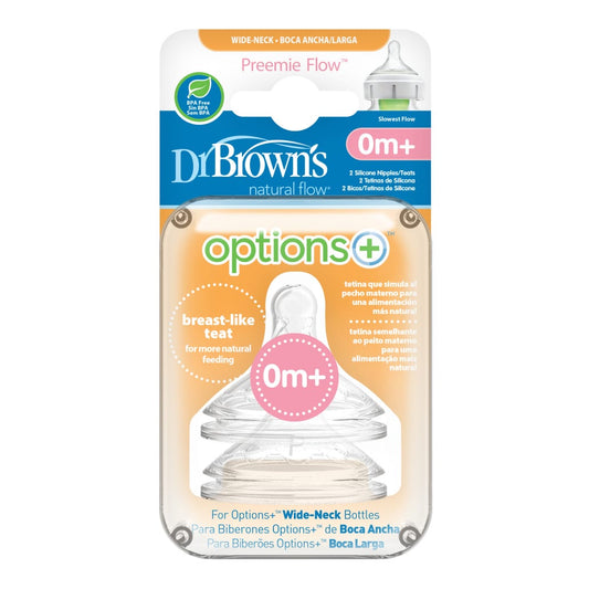Wide Neck Op+ Preemie Nipples 0m+ Slow Flow, 2 Pack
