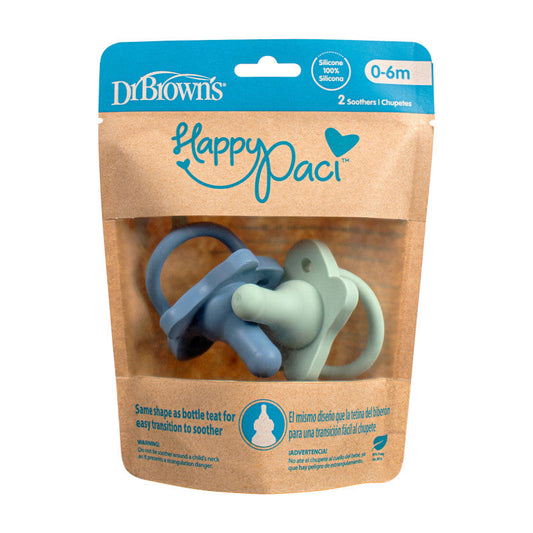Happi-Paci Silicone Soother 0m+ 2 Pack, Blue&Green