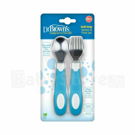Soft-Grip Spoon and Fork Set 12m+ , 2 Pack Blue