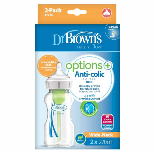 r. Brown's 270 Ml Anti-Colic Options+ W/N Bottle With Level 1 Teat , Twin Pack Transparent