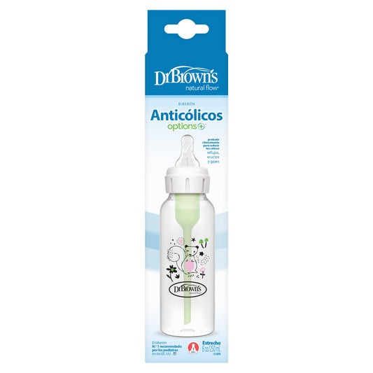 Brown's Anti-Colic Options+ Narrow Baby Bottle 250ml Single Bottle With Level 1 Slow Flow Nipple - Squirrel Design