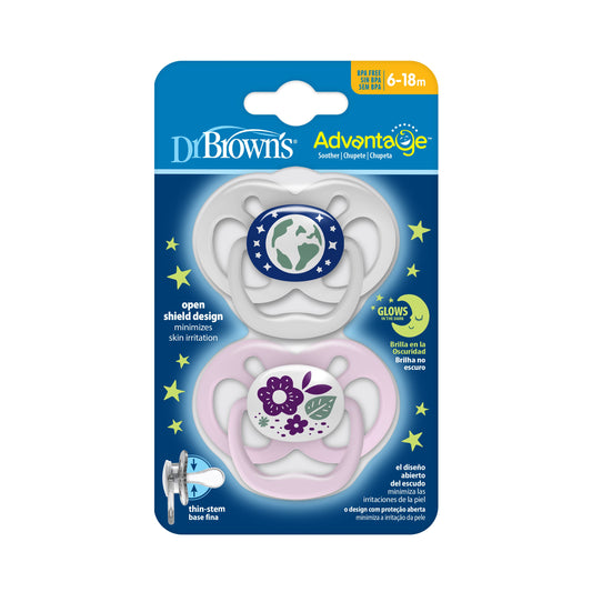 age Soother Glow In The Dark Stage 2 (6-18m) , 2 Pack, Pink