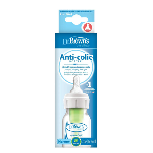 Dr Brown's Anti-Colic Options+ Narrow Baby bottle 60ml With
 level 1 Slow Flow Nipple