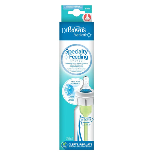 Dr Brown’s Anti-Colic Options+ Narrow Specialty Feeding Bottle / Cleft Palate 250 ml Single With Level 1 Slow Flow Nipple