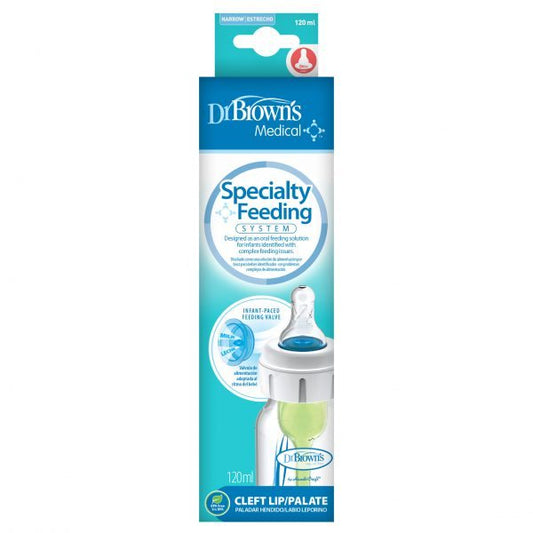 Dr Brown’s Anti-Colic Options+ Narrow Specialty Feeding Bottle / Cleft Palate 120 Single With Level 1 Slow Flow Nipple