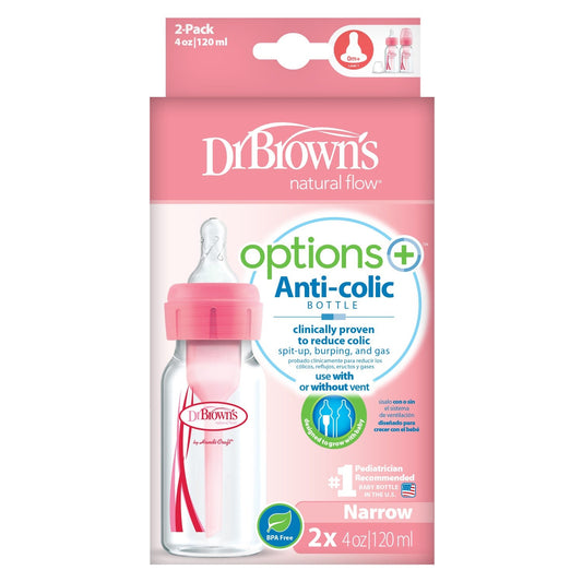 Anti-Colic Options+ Narrow Baby Bottle 120ml, Pink