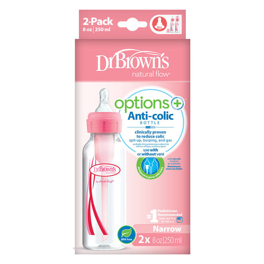 Dr. Brown’s Anti-Colic Options+ Narrow Baby Bottle 250ml, PINK