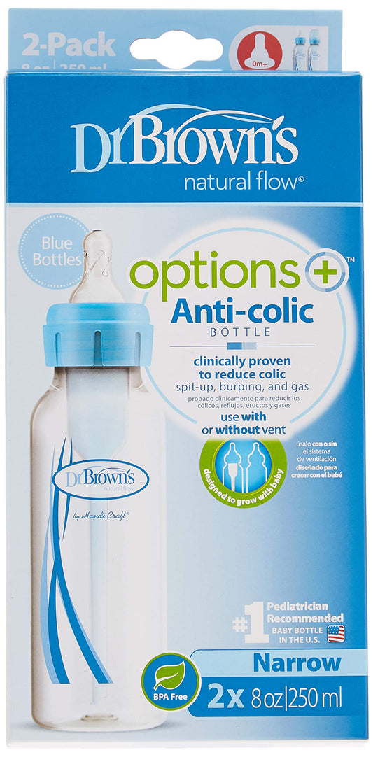Dr. Brown’s Anti-Colic Options+ Narrow Baby Bottle 250 ml, Blue