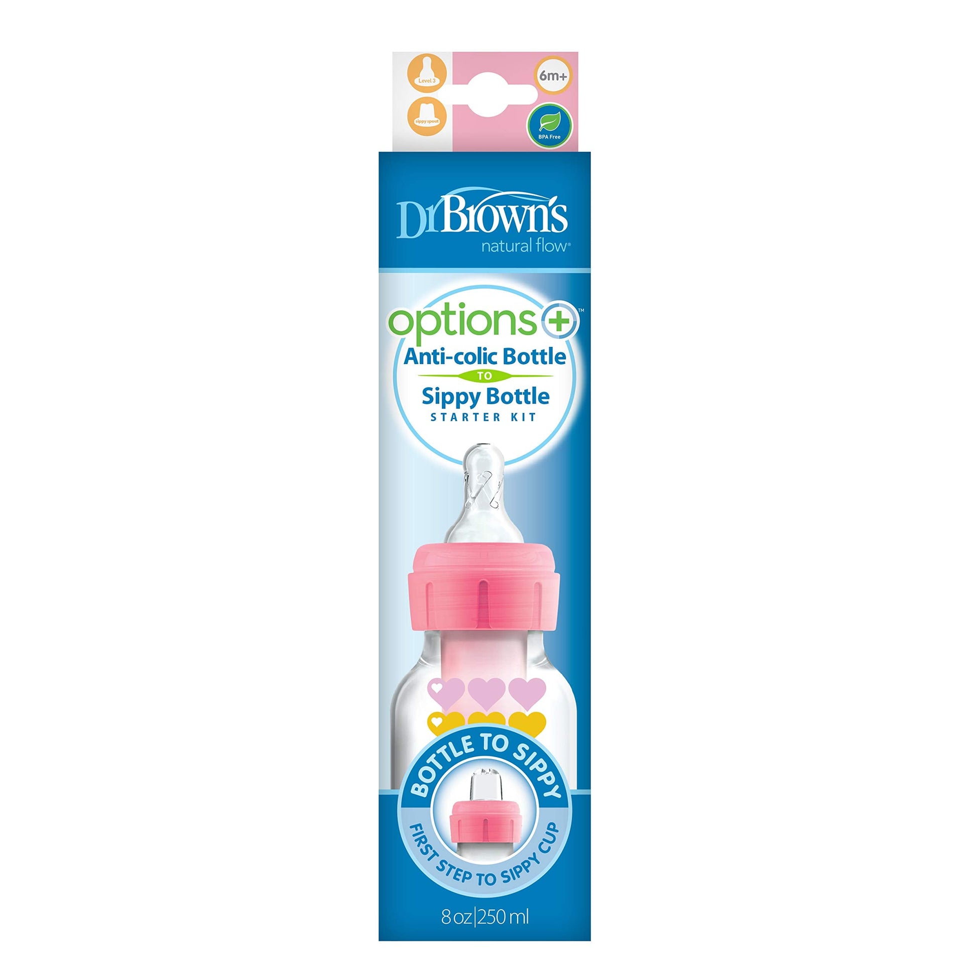Narrow OP+ Bottle 250ML Level 3 6m+ Nipple + Sippy Spout , Pink