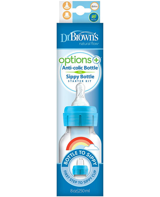 Narrow OP+ Bottle 250ML Level 3 6m+ Nipple + Sippy Spout , Blue