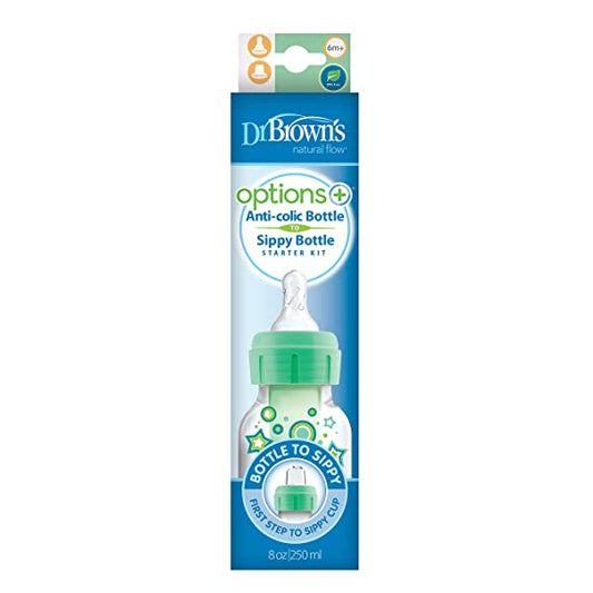 Narrow OP+ Bottle 250ML Level 3 6m+ Nipple + Sippy Spout , Green