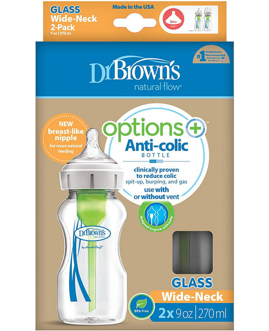 Dr Brown's Options+ Anti-Colic Baby Bottle 270ml Glass Twin Pack