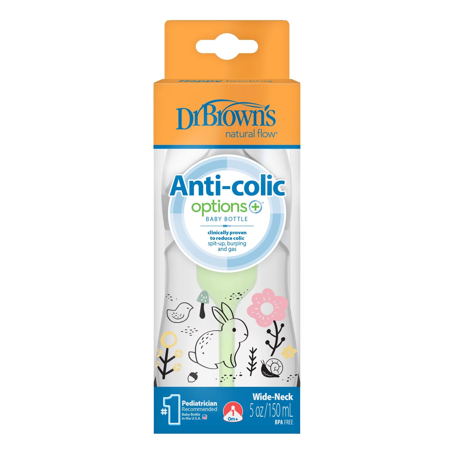 Dr.Brown’s Anti-Colic Options+ W/N Baby Bottle, 150ml – Woodland Bunny With Level 1 Teat