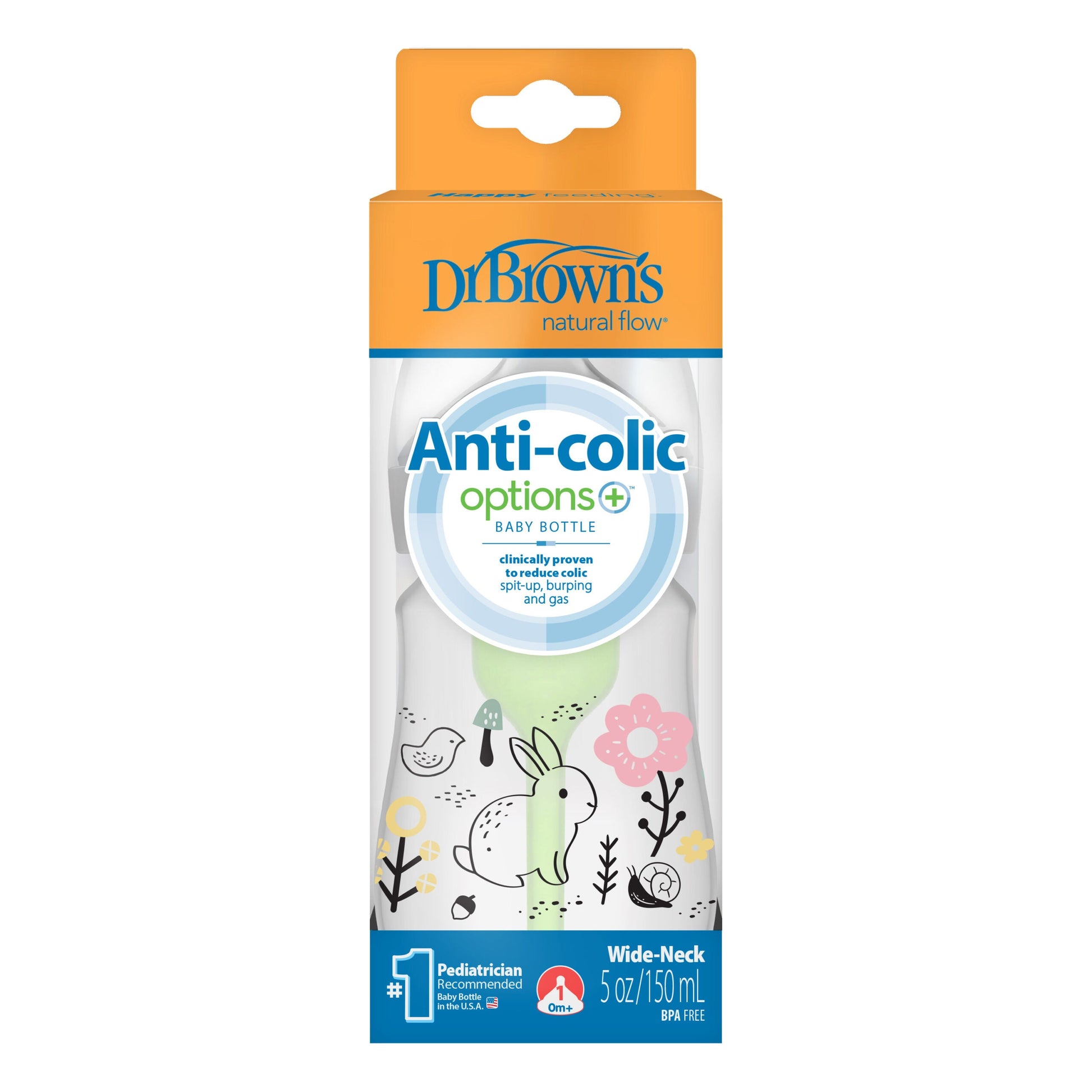 Dr.Brown’s Anti-Colic Options+ W/N Baby Bottle, 150ml – Woodland Bunny With Level 1 Teat