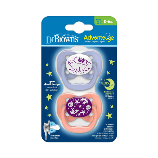ge Soother Glow In The Dark Stage 1 (0-6m) , 2 Pack, Coral Ocean