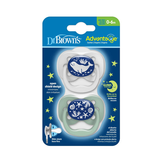 Advantage Soother Glow In The Dark Stage 1 (0-6m) , 2 Pack, Blue Ocean