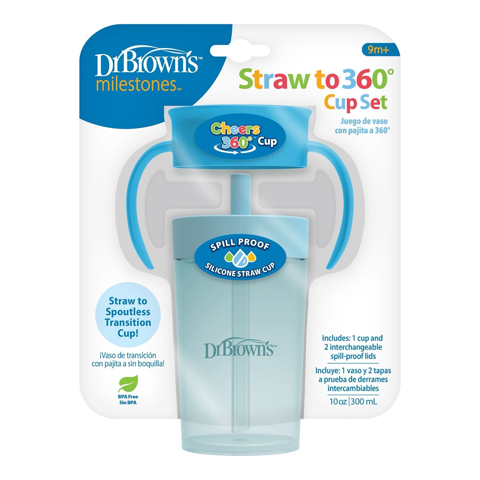Dr. Brown's Straw to 360° Cup Set 300 ML, Ocean Blue