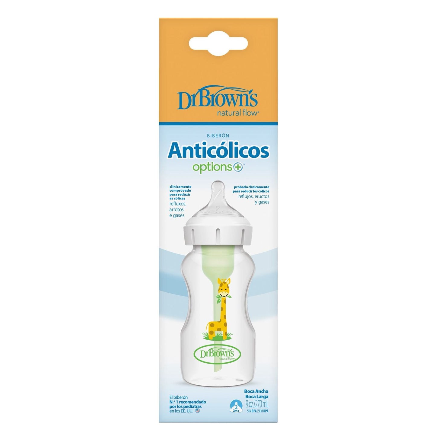 Dr. Brown’s 270 ML Wide Neck Anti-Colic Options+ Baby Bottle (Giraffe) 1-Pack