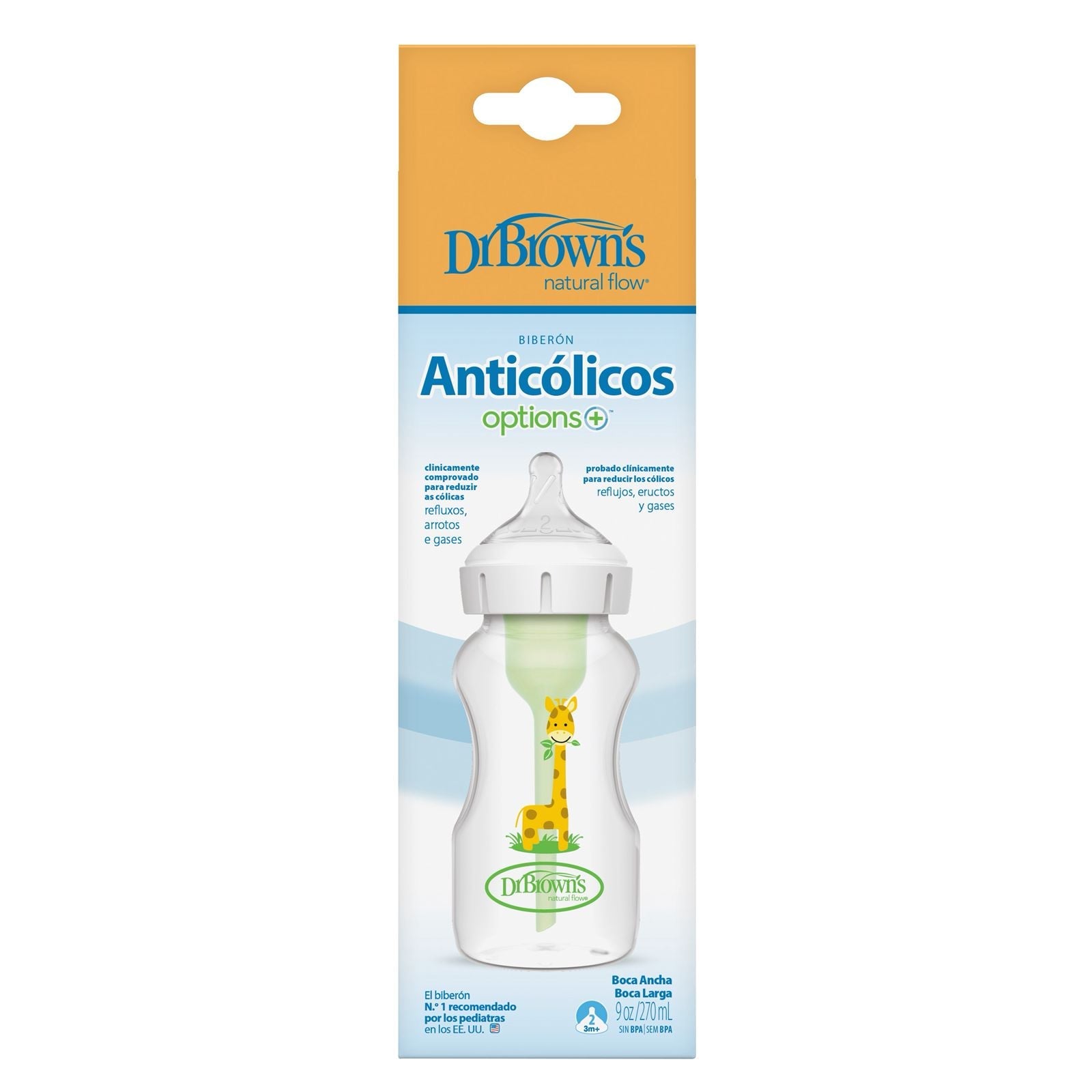 Dr. Brown’s 270 ML Wide Neck Anti-Colic Options+ Baby Bottle (Giraffe) 1-Pack