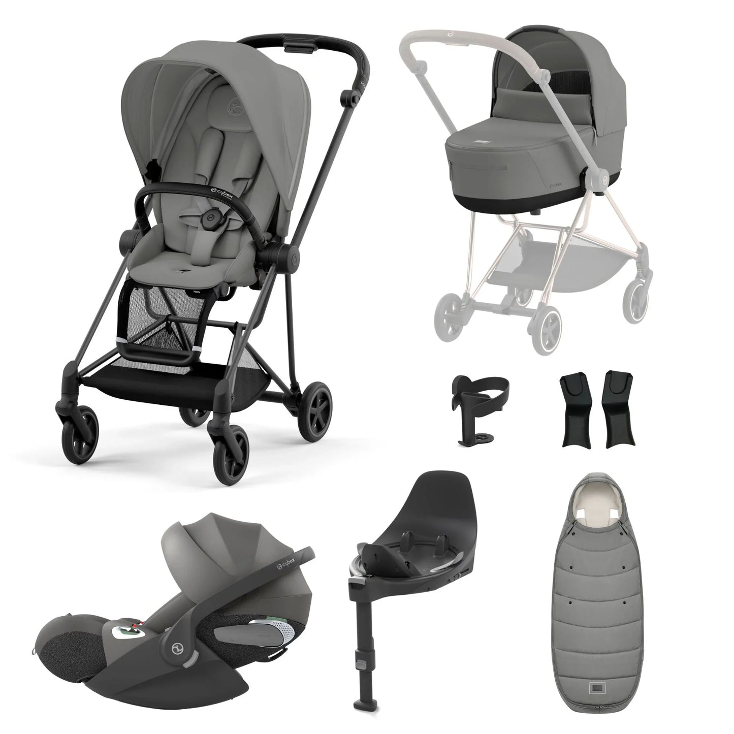 Cybex Mios Mirage Grey + Cloud-T car seat (Bassinet, Base T & Adapters are optional)