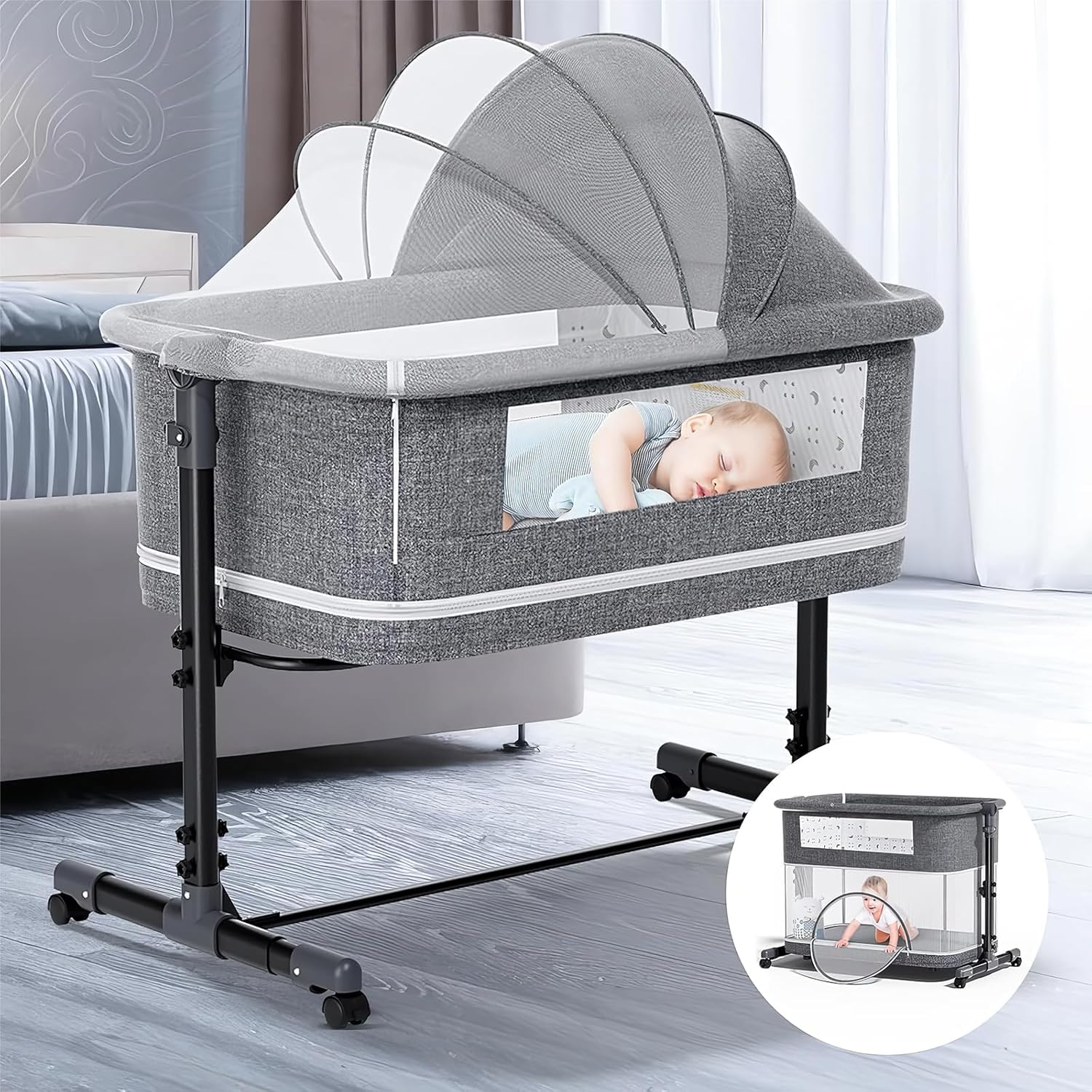 Miila 3 In 1 Baby Bedside Sleeper & Park, Adjustable Cot