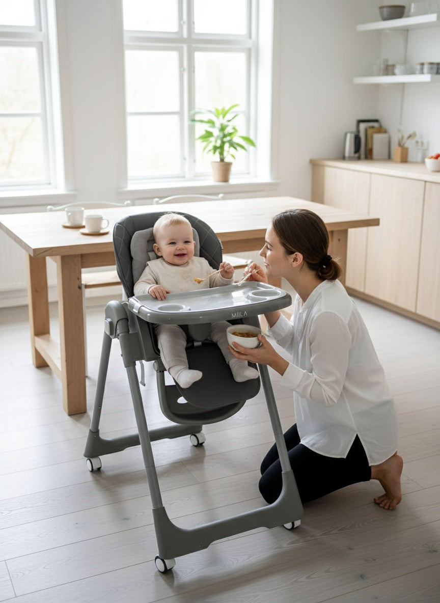 Miila High Chair Grey Adjustable Reclining Seat
