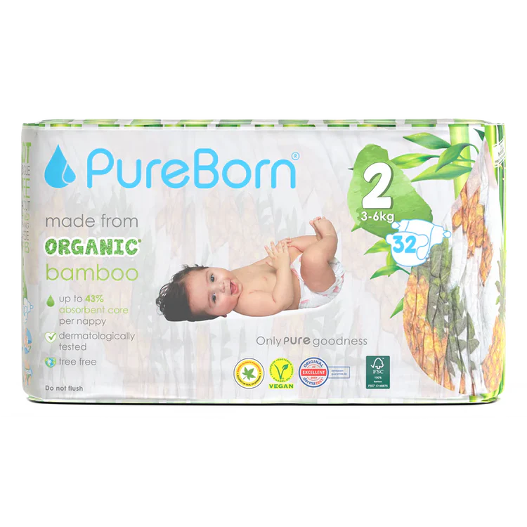 Pureborn - Organic Bamboo Diapers - Size 2