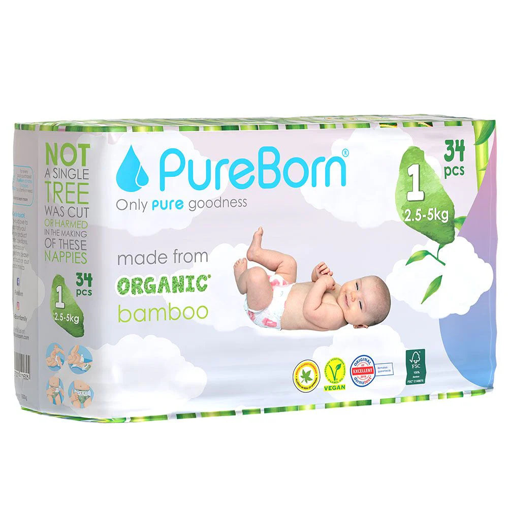 Pureborn - Organic Bamboo Diapers - Size 1