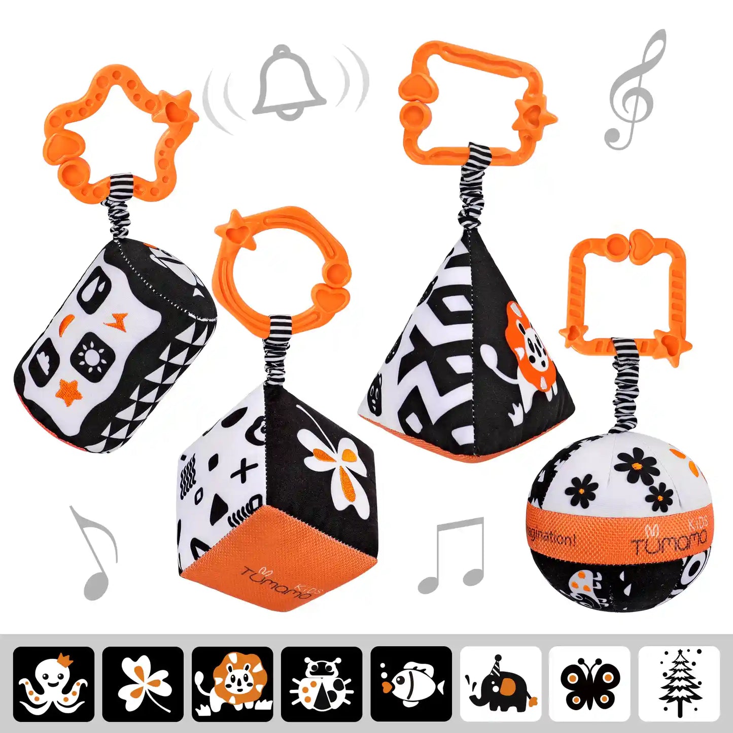 Tumama Kids - Geometric Hanging Rattle Set - Black And White
