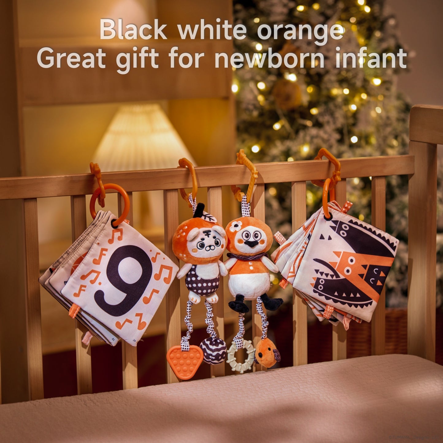 Tumama Kids - Newborn Visual Flash Cart And Rattle Set  - Black&White