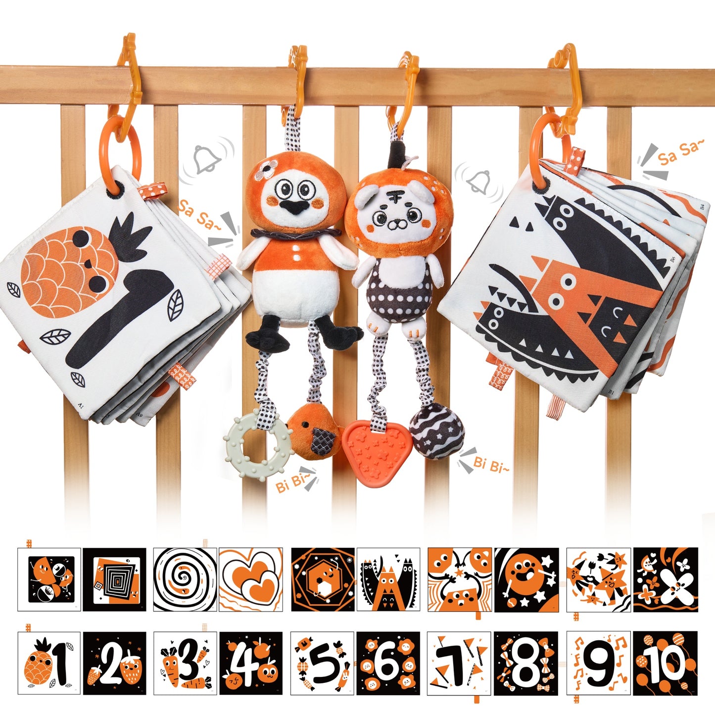 Tumama Kids - Newborn Visual Flash Cart And Rattle Set  - Black&White