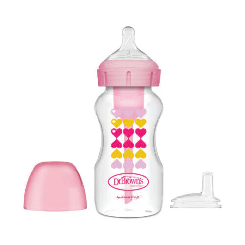 Wide Neck OP+ Bottle 270 ML Level 3 6m+ Nipple + Sippy Spout , Pink