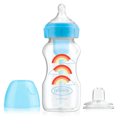 Wide Neck OP+ Bottle 270 ML Level 3 6m+ Nipple + S ippy Spout , Blue