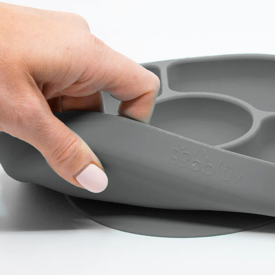 BBLUV Yumi 4Section Silicone Plate and Spoon Grey