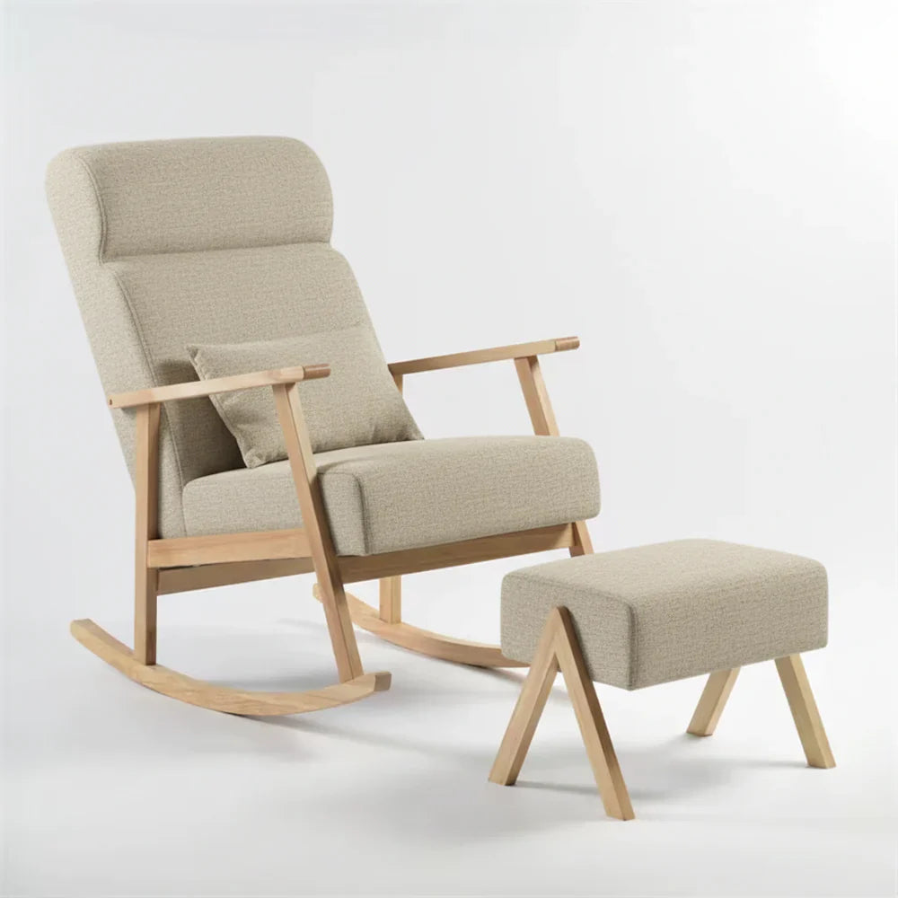 Miila Rocking Chair with foot Rest Beige