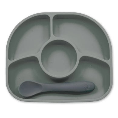BBLUV Yumi 4Section Silicone Plate and Spoon Grey