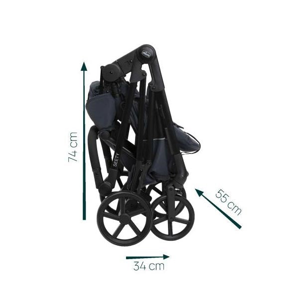 SEETY STROLLER - SEETY CARRYCOT (BOSTON GREY) - FIRST SEAT RECLINE (BLACK SATIN) - FULL 360 I-SIZE BASE